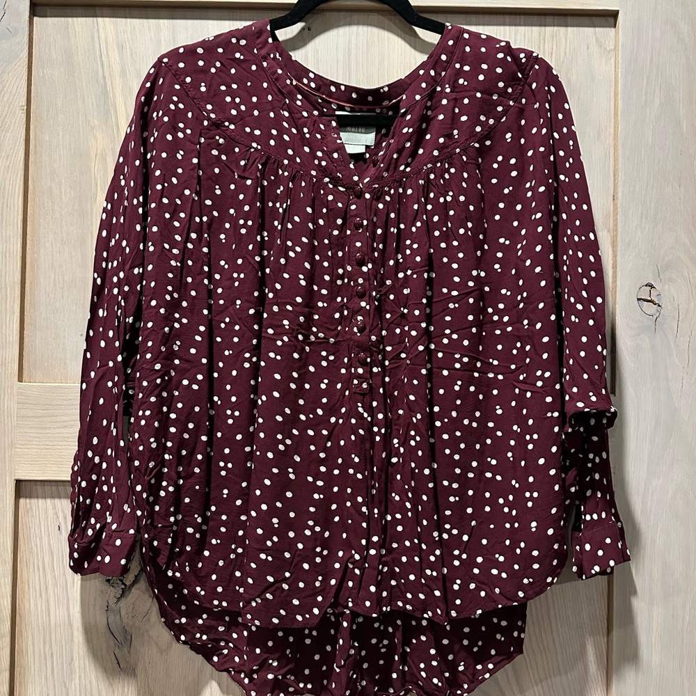 Anthropologie Maroon Polka Dot Blouse